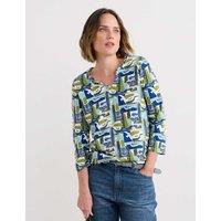Seasalt Cornwall Cotton Blend Printed Notch Neck Top Green Mix