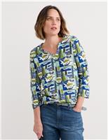 Seasalt Cornwall Cotton Blend Printed Notch Neck Top Green Mix