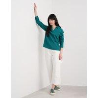 Seasalt Cornwall Pure Cotton V-Neck Collared Sweatshirt Green