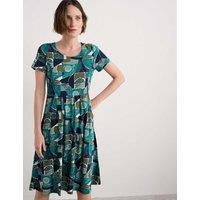 Seasalt Cornwall Pure Cotton Printed Scoop Neck Skater Dress Teal Mix