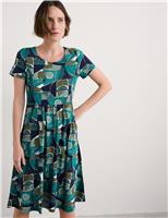 Seasalt Cornwall Pure Cotton Printed Scoop Neck Skater Dress Teal Mix