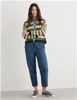 Seasalt Cornwall Wool Rich Striped Button Front Relaxed Cardigan Green Mix