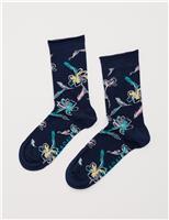 Cotton Rich Floral Ankle High Socks