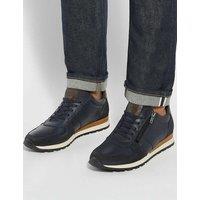 Dune London Leather Lace Up Side Zip Trainers Navy
