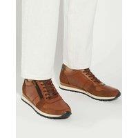 Dune London Leather Lace Up Side Zip Trainers Tan
