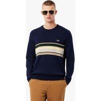 Lacoste Knitted Stripe Crew Neck Jumper with Wool Navy Mix