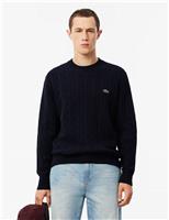 Lacoste Pure Wool Cable Crew Neck Jumper Cream