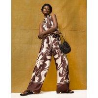 RO&ZO Printed Drawstring Wide Leg Trousers Brown Mix