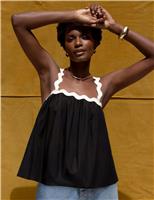 RO&ZO Pure Cotton Contrast Strap Cami Top Black