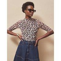 Mesh Leopard Print High Neck Top