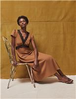 RO&ZO Lace Trim Midaxi Slip Dress Brown