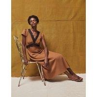 RO&ZO Lace Trim Midaxi Slip Dress Brown