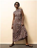 RO&ZO Jersey Zebra Print Maxi Bodycon Dress Neutral