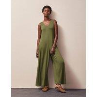 RO&ZO Jersey V-Neck Wide Leg Jumpsuit Dark Green