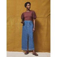 RO&ZO Pure Cotton Denim Split Front Maxi Skirt Blue Denim