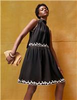 RO&ZO Pure Cotton Embroidered Mini Waisted Dress Black Mix