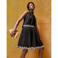 RO&ZO Pure Cotton Embroidered Mini Waisted Dress Black Mix