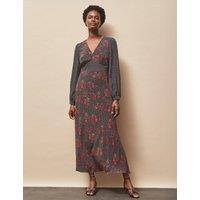 RO&ZO Floral Spot V-Neck Midaxi Waisted Dress Red Mix