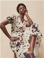 Animal Print Collared Midi Shirt Dress