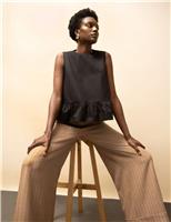 Pinstripe Cuffed Wide Leg Trousers