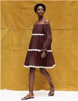 Pure Cotton Bardot Contrast Trim Mini Dress