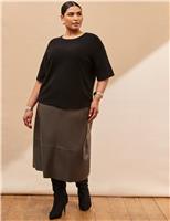 Leather Look Midi A-Line Skirt