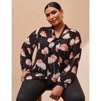 Floral Tie Neck Blouson Sleeve Blouse