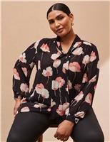 Floral Tie Neck Blouson Sleeve Blouse