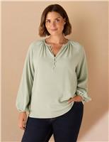 Round Neck Blouson Sleeve Blouse