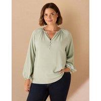 Live Unlimited London Round Neck Blouson Sleeve Blouse Green