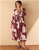 Floral V-Neck Midaxi Kimono Dress
