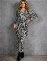 Jersey Animal Print V-Neck Tie Waist Maxi Dress