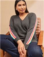 Cotton Rich V-Neck Rainbow Stripe Jumper