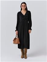 Crepe V-Neck Tie Waist Midi Dress