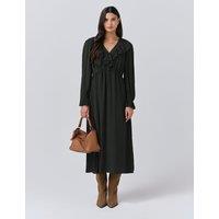 Ghost Crepe V-Neck Tie Waist Midi Dress Dark Green