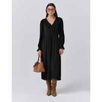 Ghost Crepe V-Neck Tie Waist Midi Dress Black