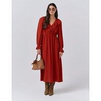 Ghost Crepe V-Neck Tie Waist Midi Dress Orange