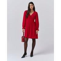 Ghost Crepe V-Neck Frill Collar Mini Smock Dress Red
