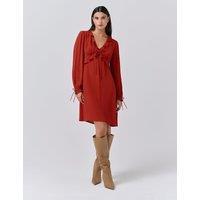 Ghost Crepe V-Neck Frill Detail Mini Dress Orange