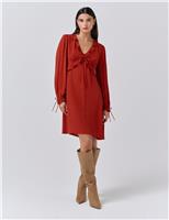 Crepe V-Neck Frill Detail Mini Dress