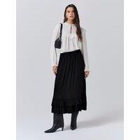Ghost Crepe Ruffle Midi Tiered Skirt Black