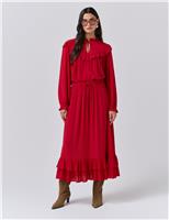 Ghost Crepe Ruffle Midi Tiered Skirt Black