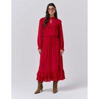 Ghost Crepe Ruffle Midi Tiered Skirt Red