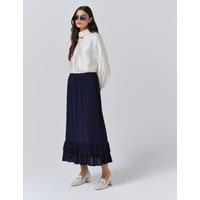 Ghost Crepe Ruffle Midi Tiered Skirt Navy