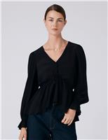 Crepe V-Neck Tie Front Blouse