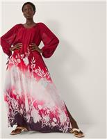 Monsoon Floral Print Ombr Tie Neck Maxi Dress Red Mix