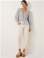 Monsoon Floral Ruffle V-Neck Button Through Blouse Blue Mix