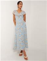 Floral V-Neck Angel Sleeves Maxi Tiered Dress