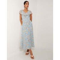 Monsoon Floral V-Neck Angel Sleeves Maxi Tiered Dress Blue Mix