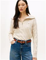 Tommy Hilfiger Pure Wool Cable Knit Half Zip Jumper Blue